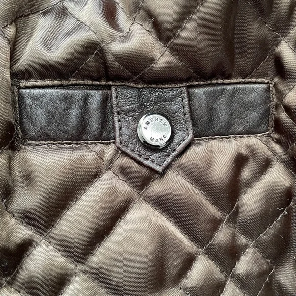 Andrew Marc Chocolate Brown Leather Moto Jacket Men’s Large Quilted Lining - Picture 7 of 13
